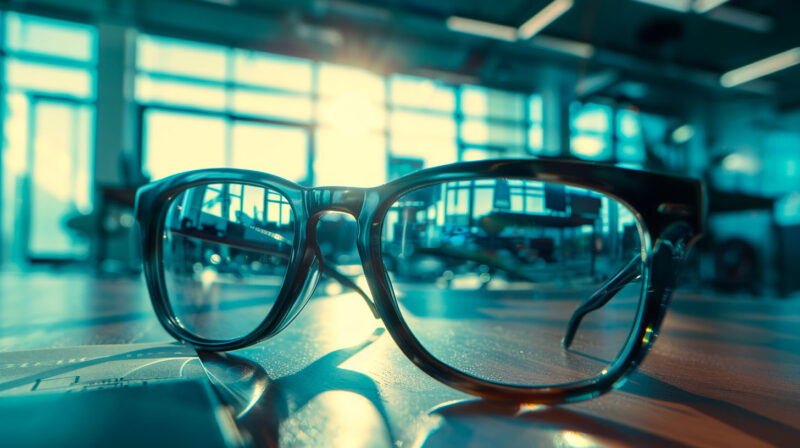 Abstract image of strong prescription glasses on an office desk, symbolizing the importance of accessibility and clear visibility in enterprise web applications.